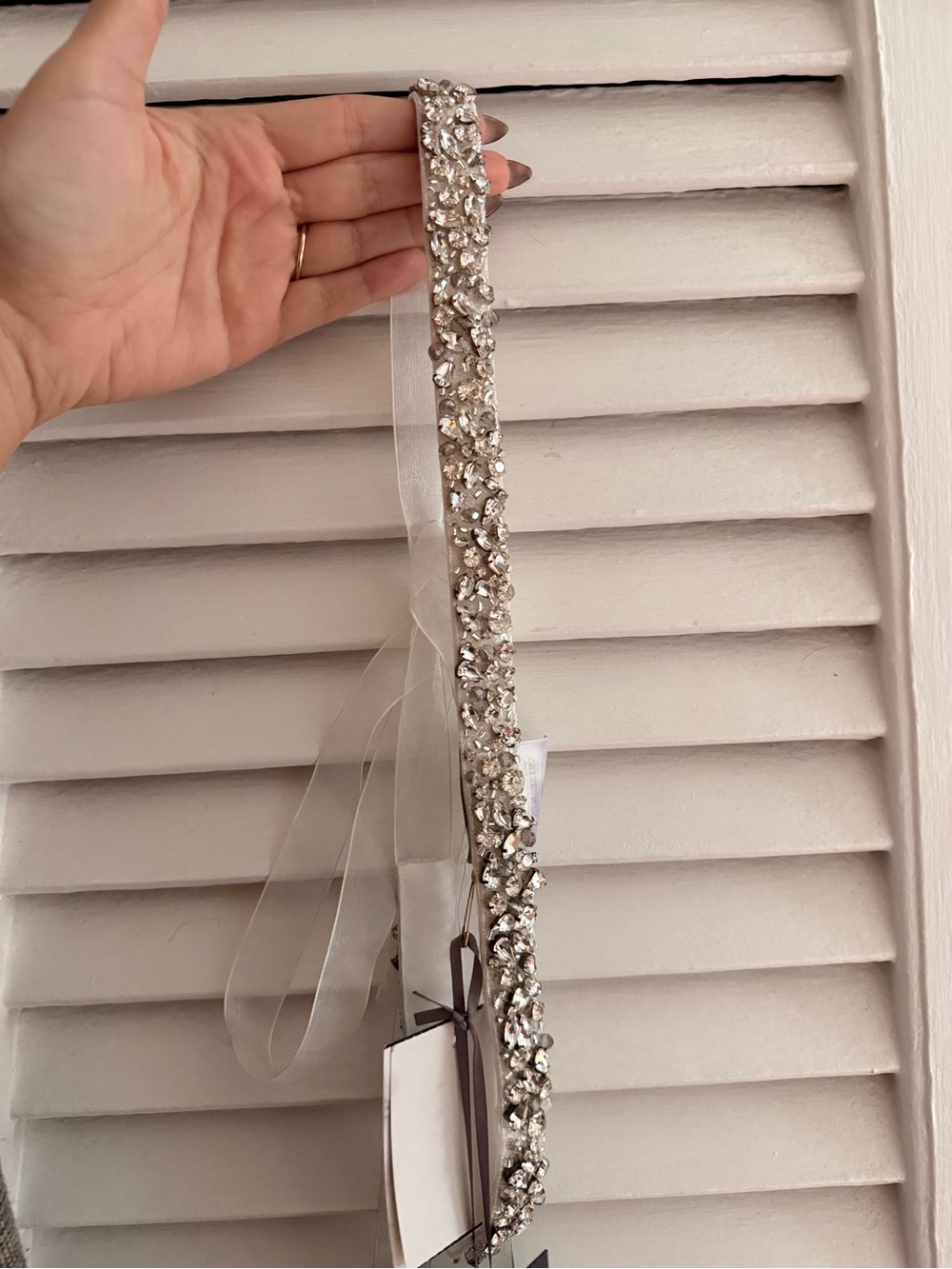 Vera Wang Silver Crystal Tie-Back belt